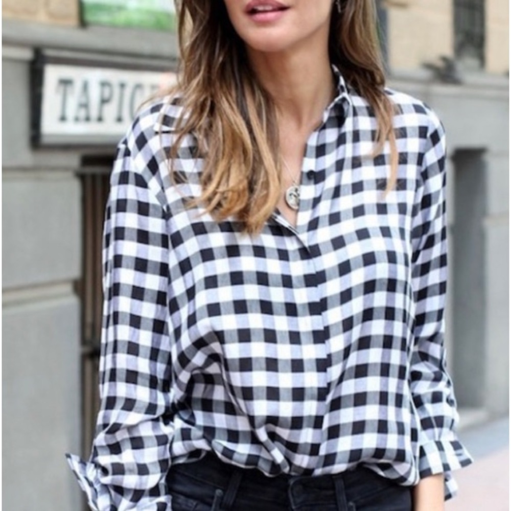 J. Crew Women’s Long Sleeve Gingham Blue & white Shirt 100% Cotton Size M♦️